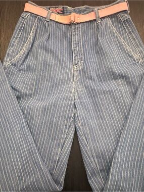 Vtg 80s Brittania Pinstripe Rigid Indigo Denim Jeans High Waist Made in USA 1984